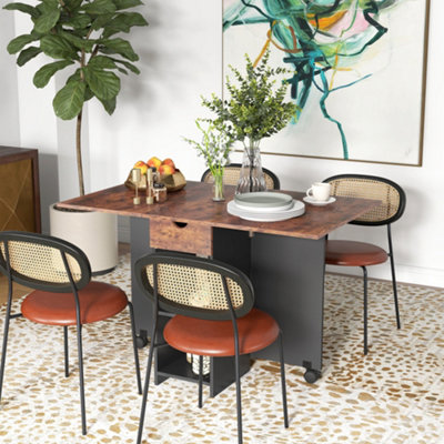 HOMCOM Foldable Dining Table, Drop Leaf Table with Storage, Rustic Brown