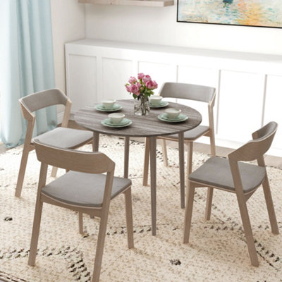 HOMCOM Foldable Dining Table, Round Drop Leaf Table, Wood Legs, Grey