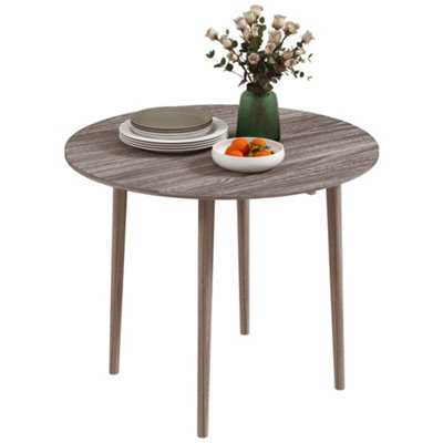 HOMCOM Foldable Dining Table, Round Drop Leaf Table, Wood Legs, Grey