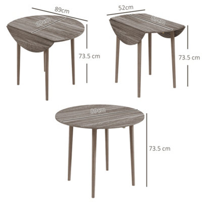 HOMCOM Foldable Dining Table, Round Drop Leaf Table, Wood Legs, Grey