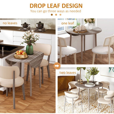 HOMCOM Foldable Dining Table, Round Drop Leaf Table, Wood Legs, Grey