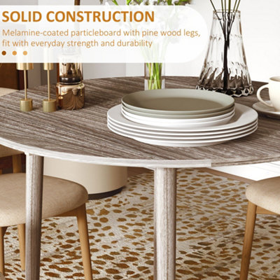 HOMCOM Foldable Dining Table, Round Drop Leaf Table, Wood Legs, Grey