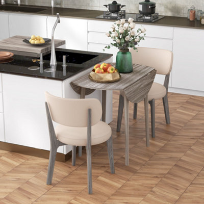 HOMCOM Foldable Dining Table, Round Drop Leaf Table, Wood Legs, Grey