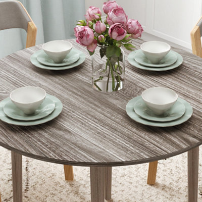 HOMCOM Foldable Dining Table, Round Drop Leaf Table, Wood Legs, Grey