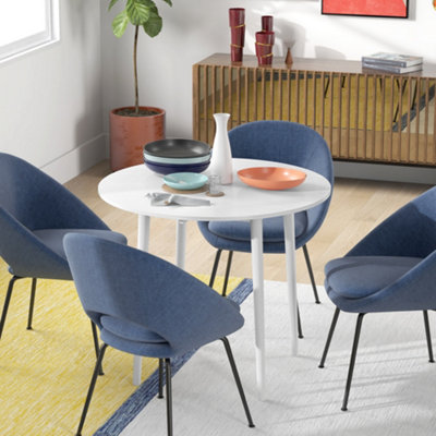 HOMCOM Foldable Dining Table, Round Drop Leaf Table, Wood Legs, White