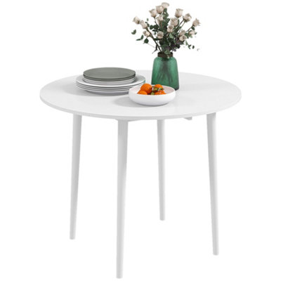 HOMCOM Foldable Dining Table, Round Drop Leaf Table, Wood Legs, White