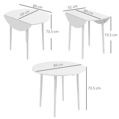 HOMCOM Foldable Dining Table, Round Drop Leaf Table, Wood Legs, White