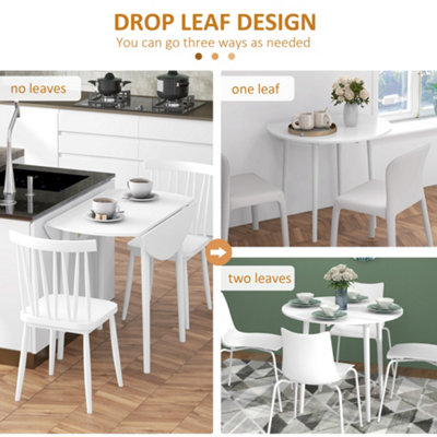 HOMCOM Foldable Dining Table, Round Drop Leaf Table, Wood Legs, White