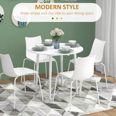 HOMCOM Foldable Dining Table, Round Drop Leaf Table, Wood Legs, White