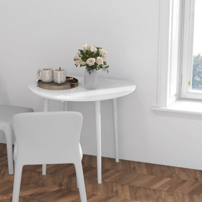 HOMCOM Foldable Dining Table, Round Drop Leaf Table, Wood Legs, White