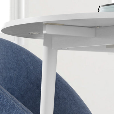 HOMCOM Foldable Dining Table, Round Drop Leaf Table, Wood Legs, White