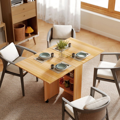 HOMCOM Foldable Dining Table with Storage Shelves for Kitchen, Dining Room