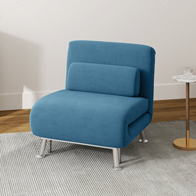 HOMCOM Folding 5 Position Convertible Sleeper Bedroom Chair Bed Blue