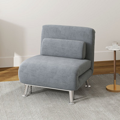HOMCOM Folding 5 Position Convertible Sleeper Bedroom Chair Bed Grey