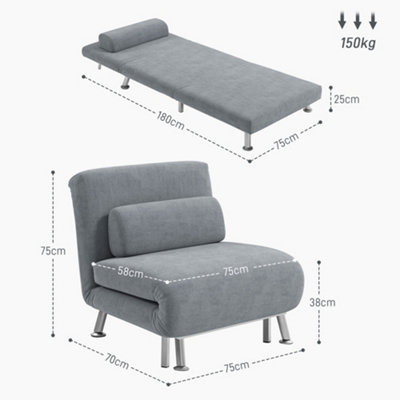 HOMCOM Folding 5 Position Convertible Sleeper Bedroom Chair Bed Grey