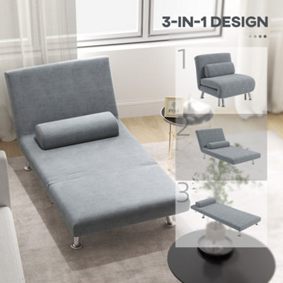 HOMCOM Folding 5 Position Convertible Sleeper Bedroom Chair Bed Grey
