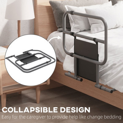 HOMCOM Folding Bed Rail for Elderly Safety Bed Assist Bar w/ Pocket for Adults