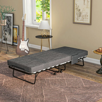 HOMCOM Folding Bed with Mattress Foldable Guest Bed on Wheels w/ Cover ...