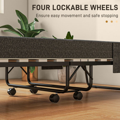 HOMCOM Folding Bed with Mattress Foldable Guest Bed on Wheels w/ Cover ...