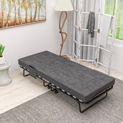 HOMCOM Folding Bed with Mattress Foldable Guest Bed on Wheels w/ Cover ...