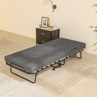 HOMCOM Folding Bed with Mattress Foldable Guest Bed on Wheels w/ Cover ...