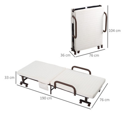 HOMCOM Folding Bed with Mattress & Wheels, Adjustable Backrest, Brown