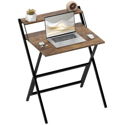 Homcom Folding Desk with Monitor Shelf, 70 cm Foldable Computer for ...