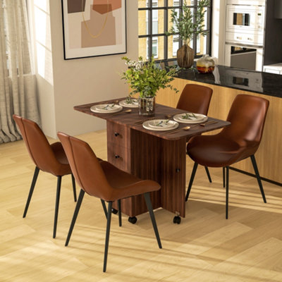 HOMCOM Folding Dining Table, Drop Leaf Table With Drawers Distressed Brown