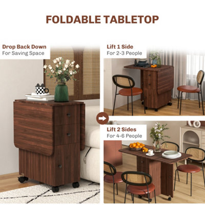 HOMCOM Folding Dining Table, Drop Leaf Table With Drawers Distressed Brown