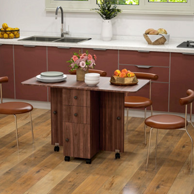 HOMCOM Folding Dining Table, Drop Leaf Table With Drawers Distressed Brown