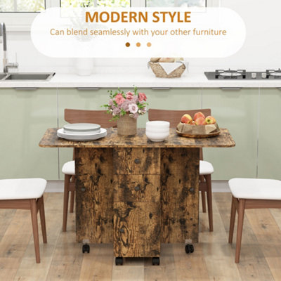 HOMCOM Folding Dining Table, Drop Leaf Table With Drawers Rustic Brown