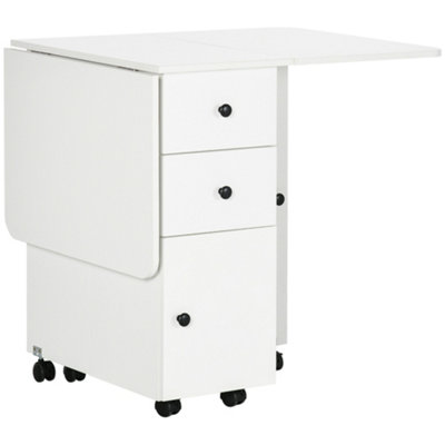 HOMCOM Folding Dining Table, Drop Leaf Table With Drawers White