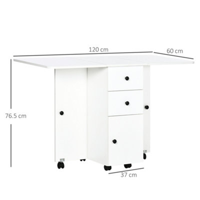 HOMCOM Folding Dining Table, Drop Leaf Table With Drawers White