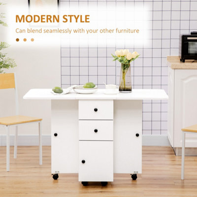 HOMCOM Folding Dining Table, Drop Leaf Table With Drawers White