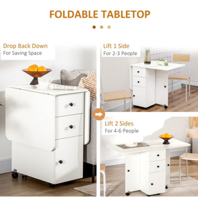 HOMCOM Folding Dining Table, Drop Leaf Table With Drawers White