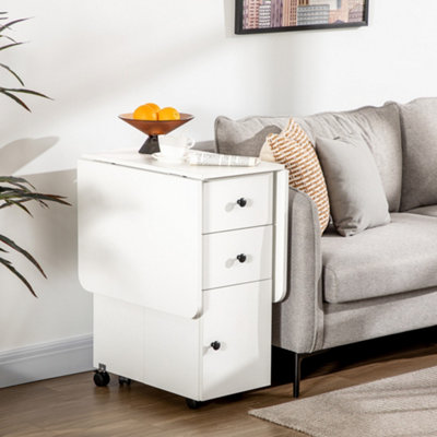 HOMCOM Folding Dining Table, Drop Leaf Table With Drawers White