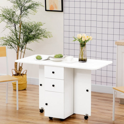 HOMCOM Folding Dining Table, Drop Leaf Table With Drawers White