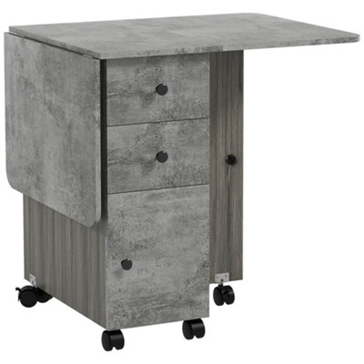 HOMCOM Folding Dining Table, Drop Leaf Table With Storage Drawers Grey Marble