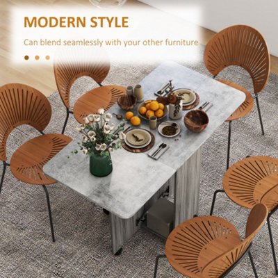 HOMCOM Folding Dining Table, Drop Leaf Table With Storage Drawers Grey Marble
