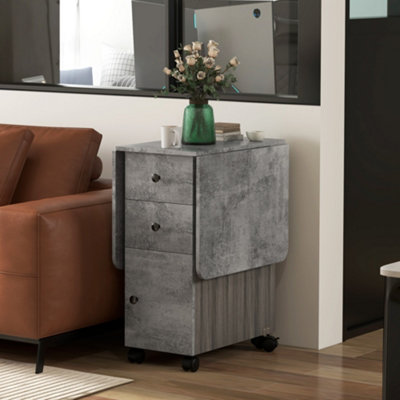 HOMCOM Folding Dining Table, Drop Leaf Table With Storage Drawers Grey Marble