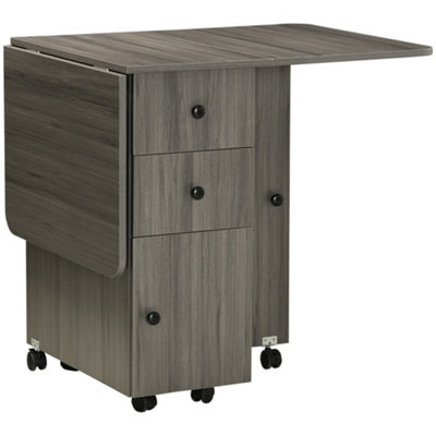 HOMCOM Folding Dining Table, Drop Leaf Table With Storage Drawers Grey