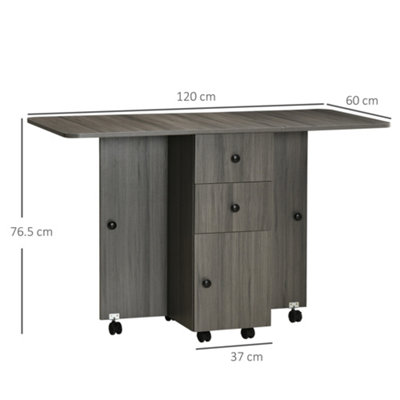 HOMCOM Folding Dining Table, Drop Leaf Table With Storage Drawers Grey