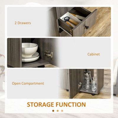 HOMCOM Folding Dining Table, Drop Leaf Table With Storage Drawers Grey