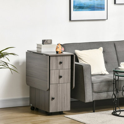 HOMCOM Folding Dining Table, Drop Leaf Table With Storage Drawers Grey