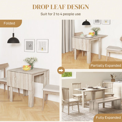 HOMCOM Folding Dining Table Extendable Kitchen Table Drop Leaf Table for 2-4
