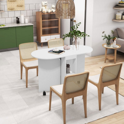 HOMCOM Folding Dining Table for Small Spaces with 2-tier Shelves White