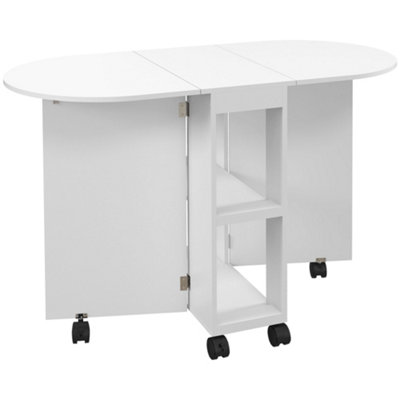 HOMCOM Folding Dining Table for Small Spaces with 2-tier Shelves White