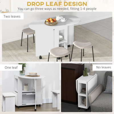 HOMCOM Folding Dining Table for Small Spaces with 2-tier Shelves White