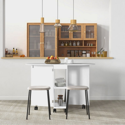 HOMCOM Folding Dining Table for Small Spaces with 2-tier Shelves White