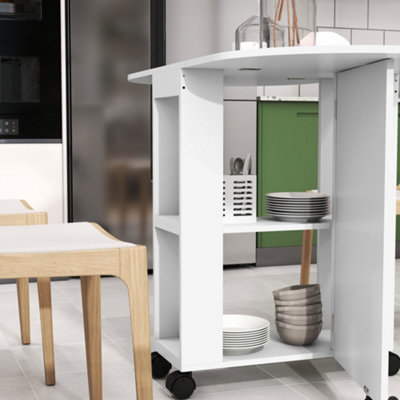 HOMCOM Folding Dining Table for Small Spaces with 2-tier Shelves White